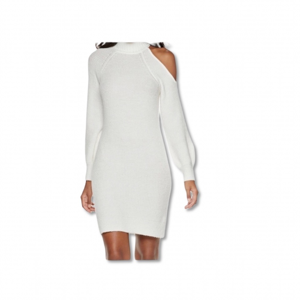 Jennifer Lopez White Cold-Shoulder Ribbed Knit Mini Dress